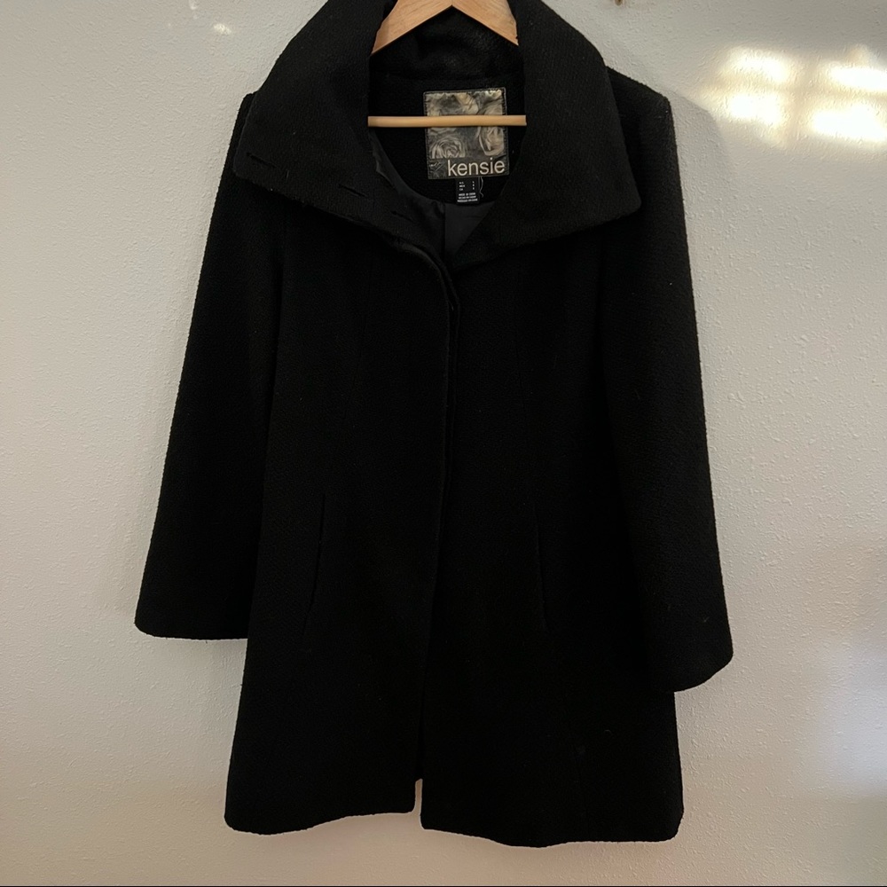 Kensie woven tweed coat | black | large